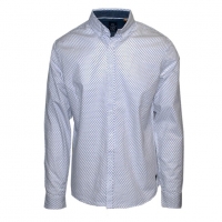 71328-02 Ανδρικό πουκάμισο εμπριμέ με μακρύ μανίκι - λευκό
