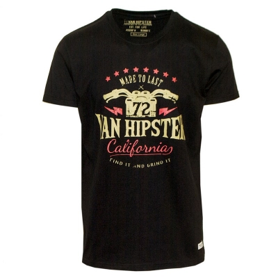 71490-01 Ανδρικό T-shirt με μοντέρνο τύπωμα - Μαύρο
