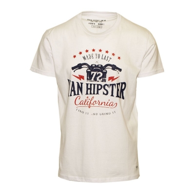71490-02 Ανδρικό T-shirt με μοντέρνο τύπωμα - Ασπρο