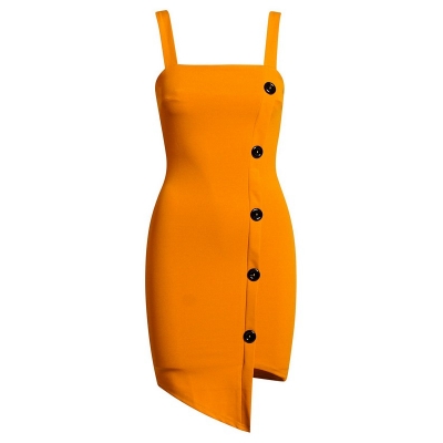 Μίνι φόρεμα με κουμπιά στο πλάϊ - Μουσταρδί 52581