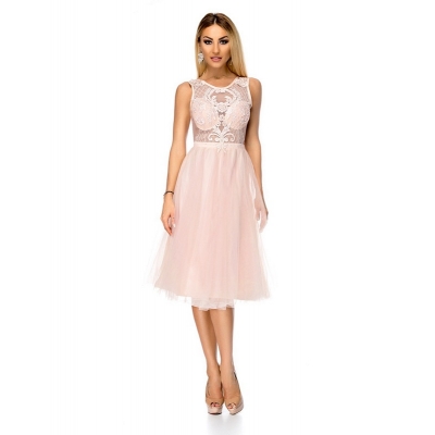 Mίντι πριγκιπικό φόρεμα με δαντέλα - Ροζ Απαλό 9324